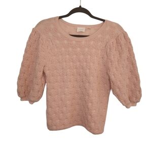 NWOT Cyrus Blush/Bobble Pink Popcorn Knit Textured Balloon Sleeve Sweater Size S